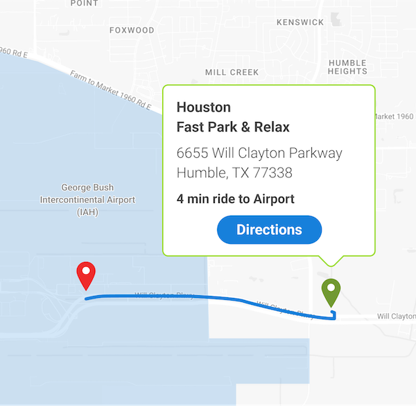 Your Houston IAH Airport Parking Solution Map